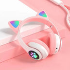Flash Light Cute Cat Wireless Headphones with Mic Stereo Phone Music Headset Gamer Bluetooth Headphone Kids Girls Birthday Gift