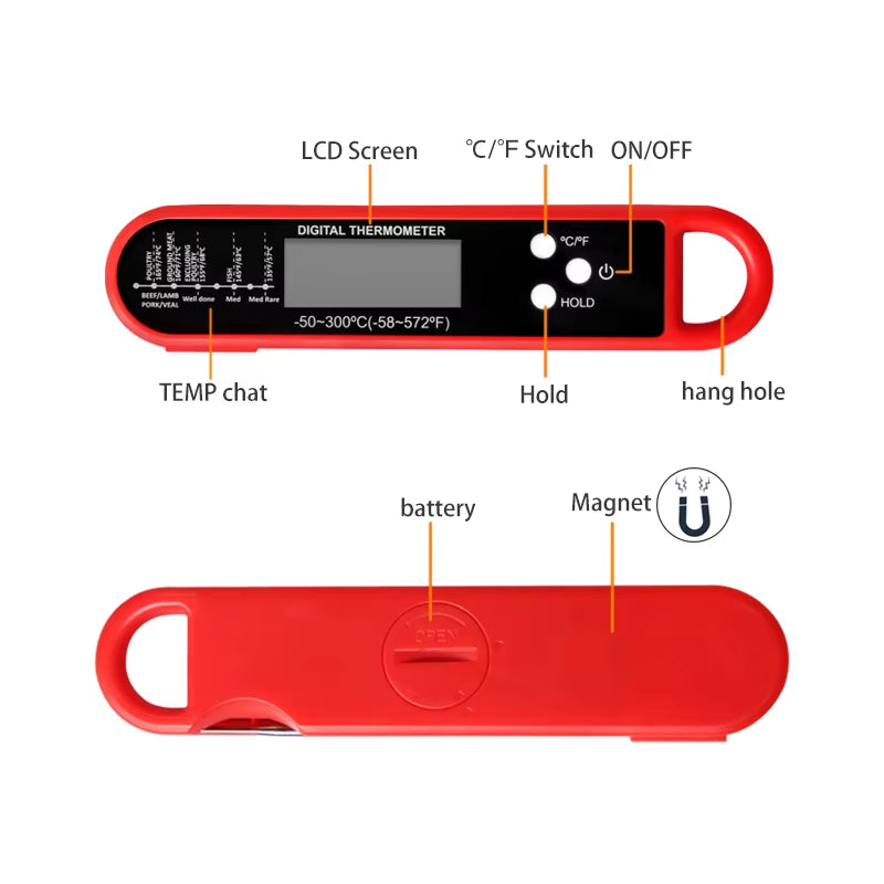 Professional Meat Thermometer Digital, Instant Read with High Accuracy Waterproof & Backlit for Grill, BBQ, Oven, Kitchen