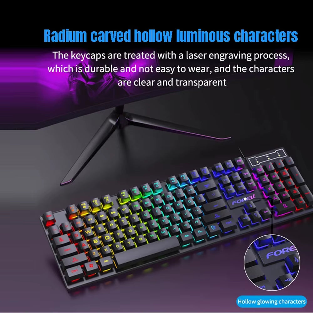 USB Wired Keyboard RGB Color Gaming Keyboard Mechanical Feel Keyboard 104 Keys Standard Keyboard for Windows Laptop Computer