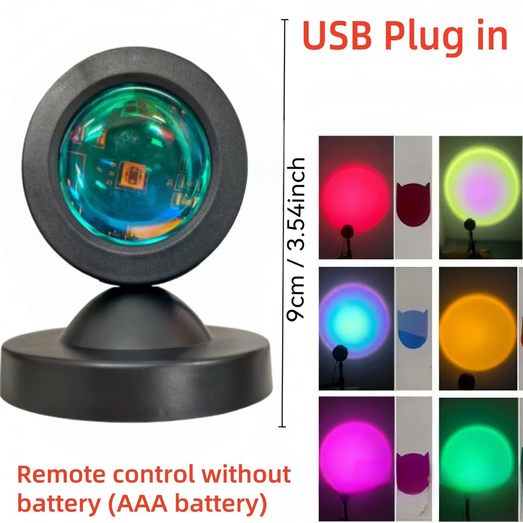 1Pc Vibrant Sunset Projection Light - 16-Color Spectrum, USB Remote Control, Dynamic Color Changing LED Light - Creates Warm Hom