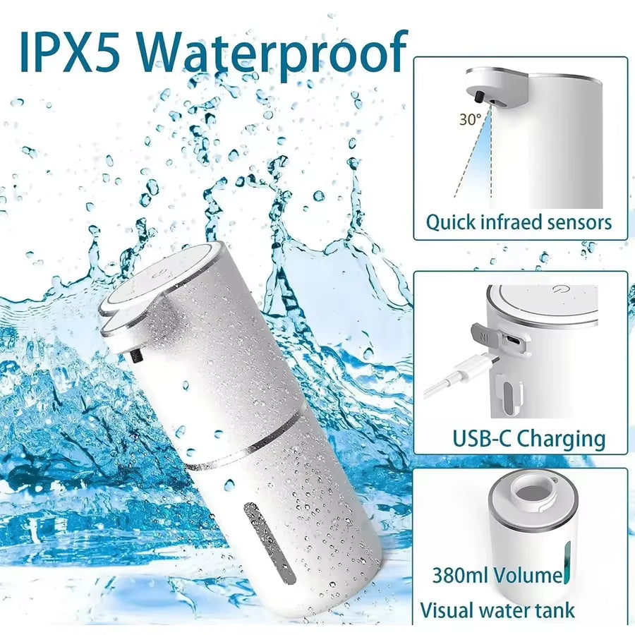 Automatic Soap Dispenser Touchless Foaming Soap Dispenser 380Ml USB Rechargeable Electric 4 Level Adjustable Foam Soap Dispenser