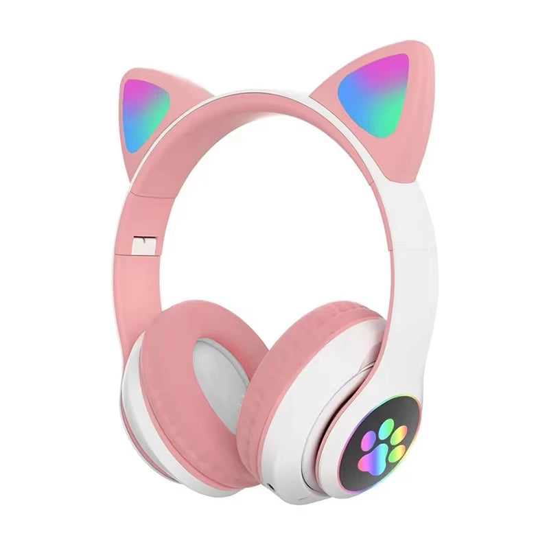 Flash Light Cute Cat Wireless Headphones with Mic Stereo Phone Music Headset Gamer Bluetooth Headphone Kids Girls Birthday Gift