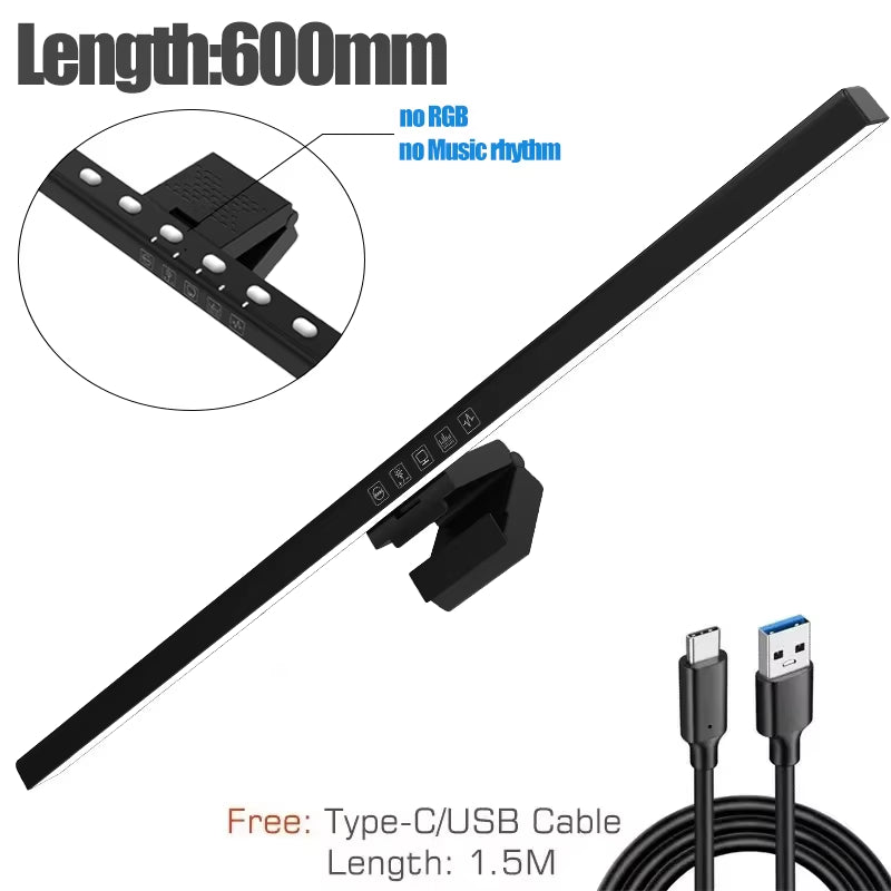 60Cm RGB Led Computer Monitor Light Bar Music Rhythm Screen Hanging Light Dimming Atmosphere Night Lamp for Game/Study/Work