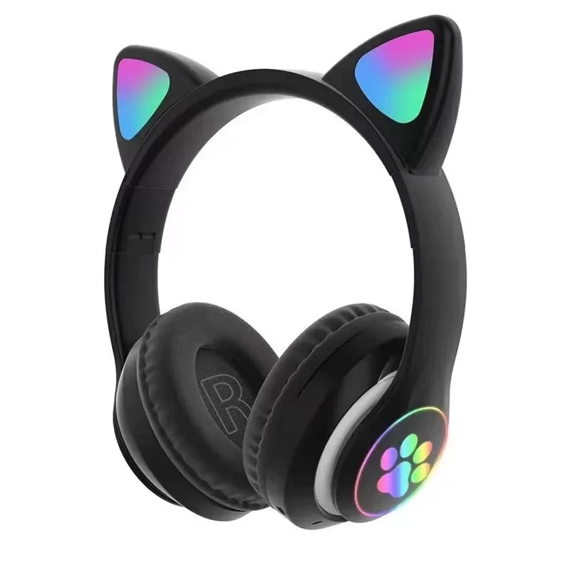 Flash Light Cute Cat Wireless Headphones with Mic Stereo Phone Music Headset Gamer Bluetooth Headphone Kids Girls Birthday Gift