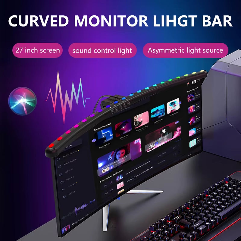 60Cm RGB Led Computer Monitor Light Bar Music Rhythm Screen Hanging Light Dimming Atmosphere Night Lamp for Game/Study/Work