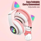 Flash Light Cute Cat Wireless Headphones with Mic Stereo Phone Music Headset Gamer Bluetooth Headphone Kids Girls Birthday Gift