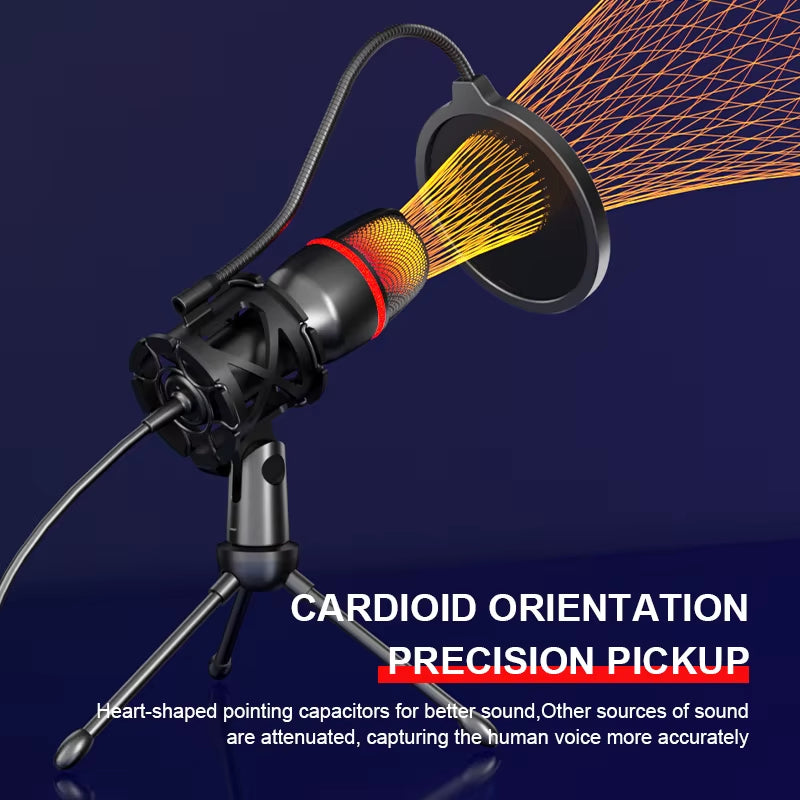 Computer Condenser Microphone Professional for PC Laptop USB Wired Streaming Sound Live Podcast RGB Record Gaming Accessories