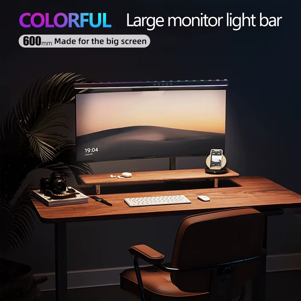 60Cm RGB Led Computer Monitor Light Bar Music Rhythm Screen Hanging Light Dimming Atmosphere Night Lamp for Game/Study/Work