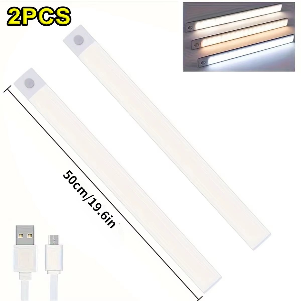 30/40/50CM LED Bar Light USB Type C Rechargeable Ultra Thin Motion Sensor Night Lamp for Kitchen Closet Cabinet Bedroom Lighting