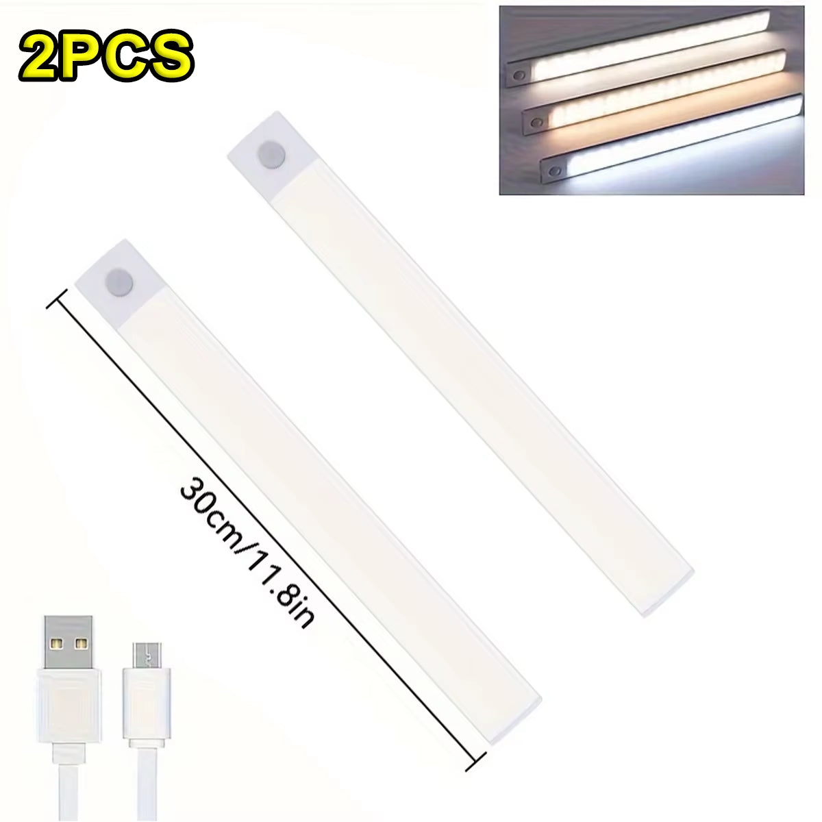 30/40/50CM LED Bar Light USB Type C Rechargeable Ultra Thin Motion Sensor Night Lamp for Kitchen Closet Cabinet Bedroom Lighting