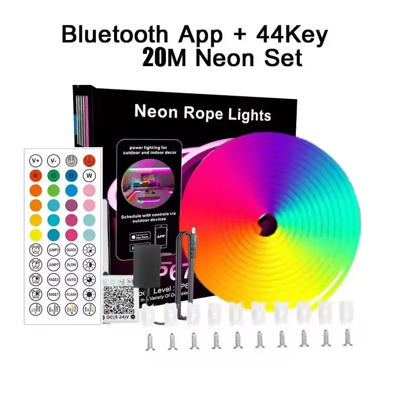 Smart Rgb Neon Led Strip Waterproof 24V Flex Neon Rope Light Plug 5 10M 15M 20M 30M Music Sync App Control Party Room Decor Tape
