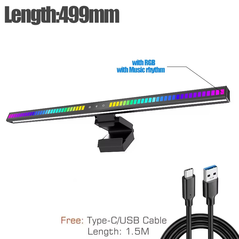 60Cm RGB Led Computer Monitor Light Bar Music Rhythm Screen Hanging Light Dimming Atmosphere Night Lamp for Game/Study/Work
