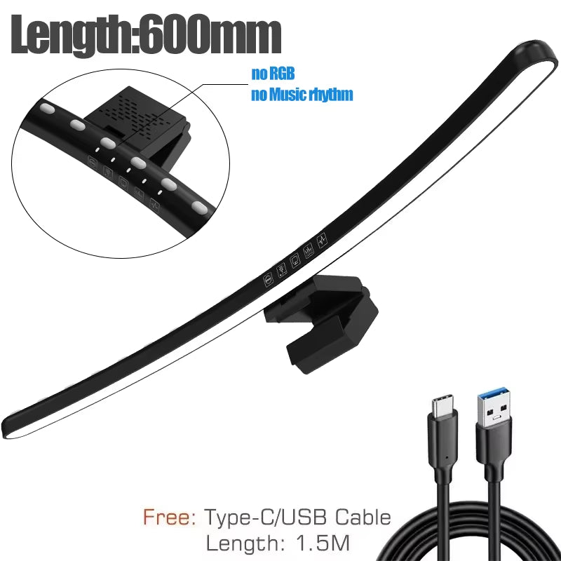 60Cm RGB Led Computer Monitor Light Bar Music Rhythm Screen Hanging Light Dimming Atmosphere Night Lamp for Game/Study/Work