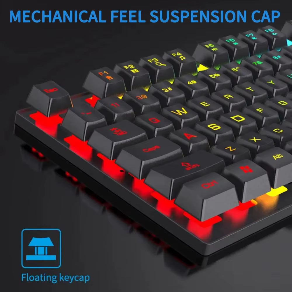 USB Wired Keyboard RGB Color Gaming Keyboard Mechanical Feel Keyboard 104 Keys Standard Keyboard for Windows Laptop Computer