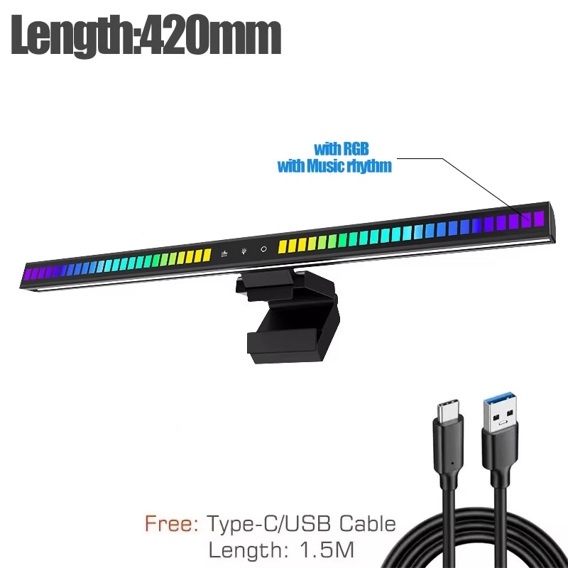 60Cm RGB Led Computer Monitor Light Bar Music Rhythm Screen Hanging Light Dimming Atmosphere Night Lamp for Game/Study/Work