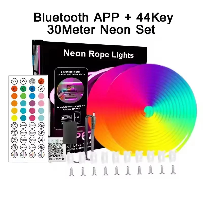 Smart Rgb Neon Led Strip Waterproof 24V Flex Neon Rope Light Plug 5 10M 15M 20M 30M Music Sync App Control Party Room Decor Tape