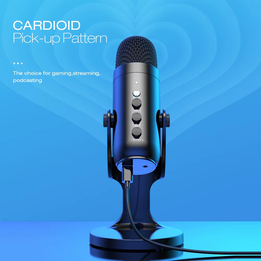 USB Microphone for PC Mac Gaming Recording Stream Podcast, Computer Condenser Mic with Phone Adapter Headphone Output