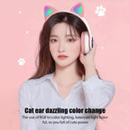 Flash Light Cute Cat Wireless Headphones with Mic Stereo Phone Music Headset Gamer Bluetooth Headphone Kids Girls Birthday Gift