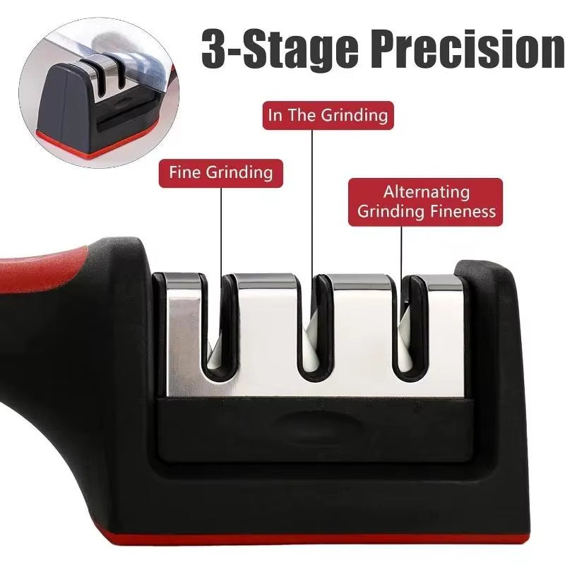 3-Segment Knife Sharpener Knife Sharpeners for Kitchen Knives Stainless Steel Three-Purpose Sharpening Stone for Kitchen Tools