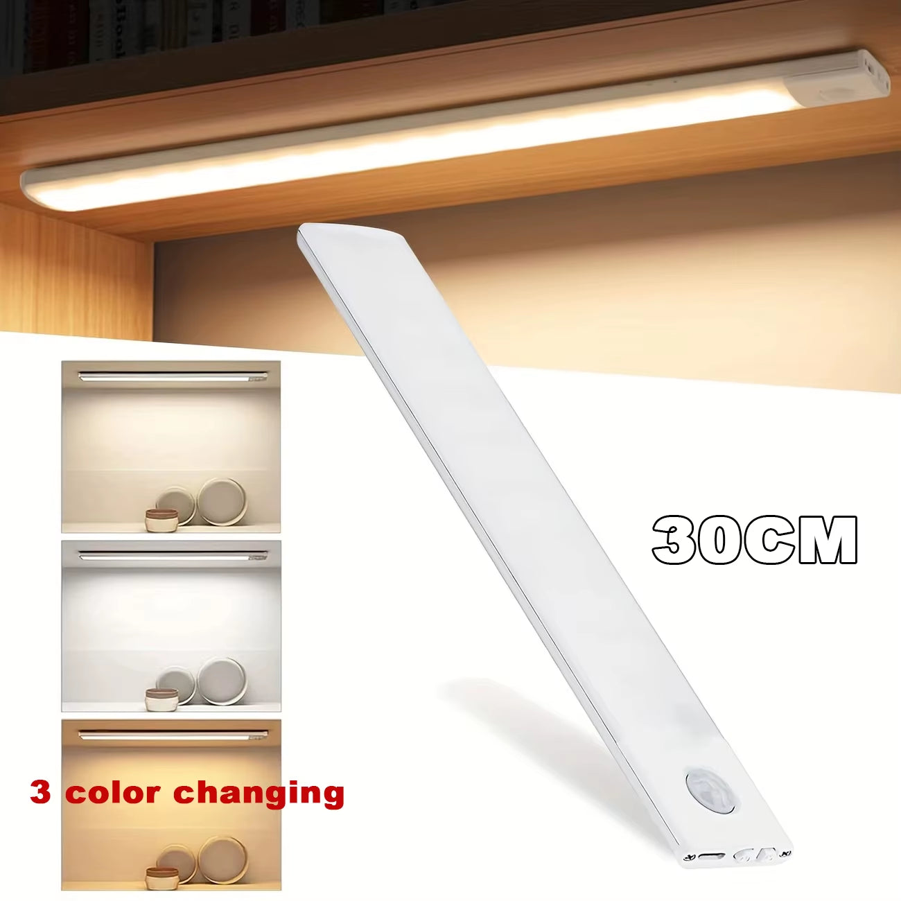 30/40/50CM LED Bar Light USB Type C Rechargeable Ultra Thin Motion Sensor Night Lamp for Kitchen Closet Cabinet Bedroom Lighting