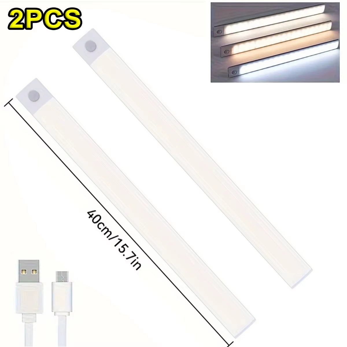 30/40/50CM LED Bar Light USB Type C Rechargeable Ultra Thin Motion Sensor Night Lamp for Kitchen Closet Cabinet Bedroom Lighting