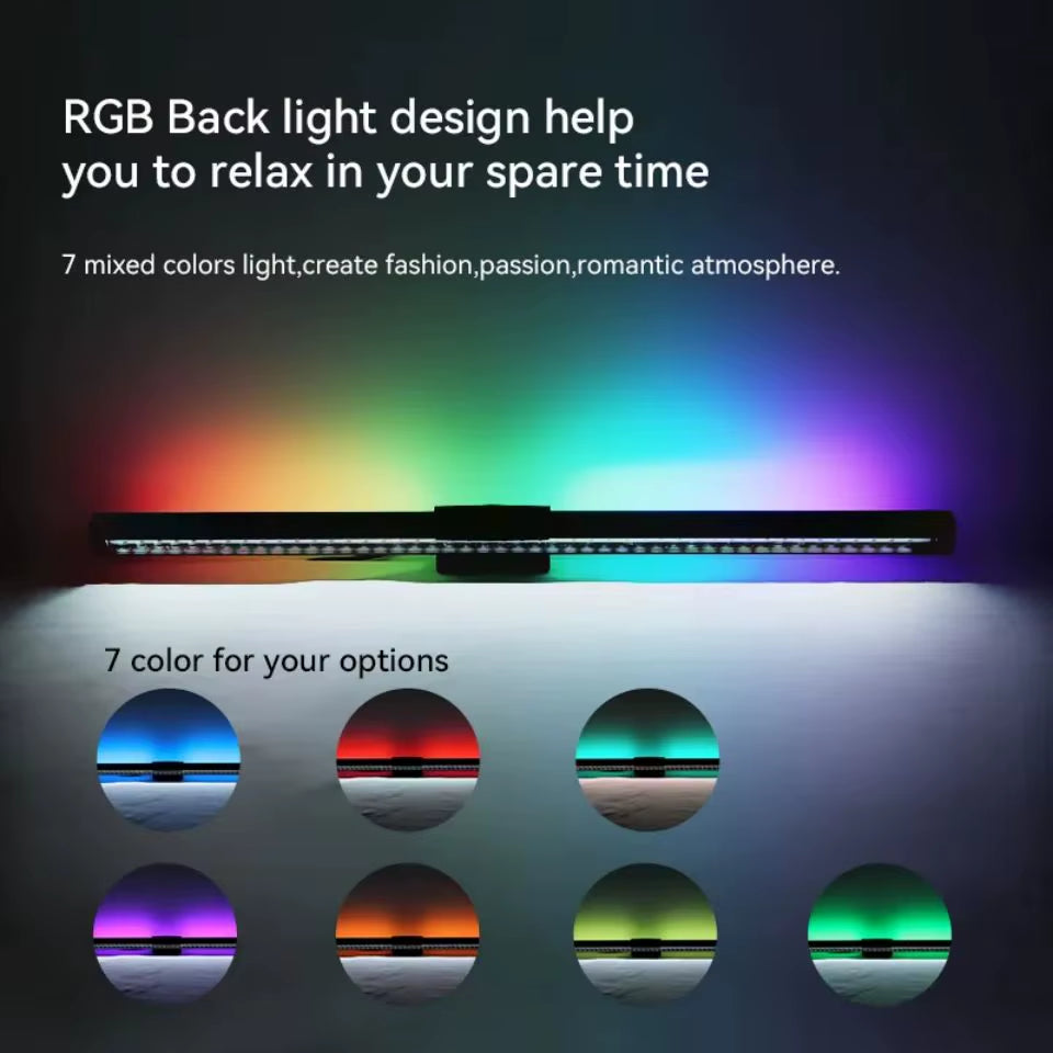 Computer Monitor Light Bar RGB Rhythm Screen Hanging Lights Stepless Dimming Desk Lamp for Study Reading Gaming Table Lighting