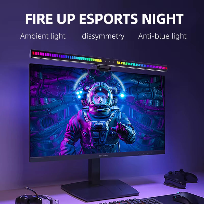 60Cm RGB Led Computer Monitor Light Bar Music Rhythm Screen Hanging Light Dimming Atmosphere Night Lamp for Game/Study/Work