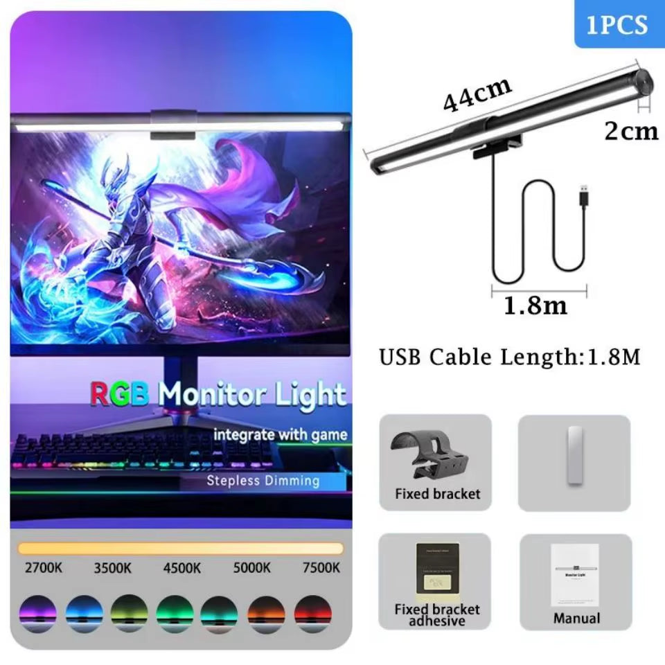 Computer Monitor Light Bar RGB Rhythm Screen Hanging Lights Stepless Dimming Desk Lamp for Study Reading Gaming Table Lighting