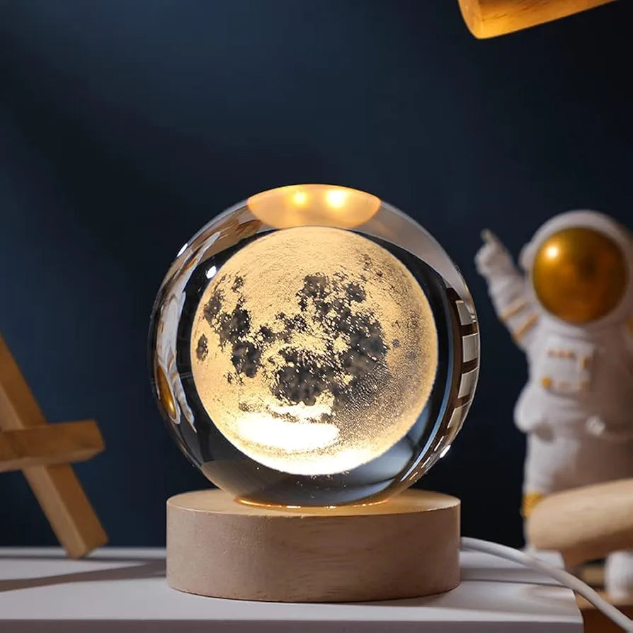 Lámpara de Esfera de Cristal 3D - Edición Lunar